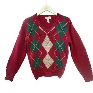 VINTAGE 80s Claybrooke Shetland Wool Argyle Christmas Holiday Sweater Size S